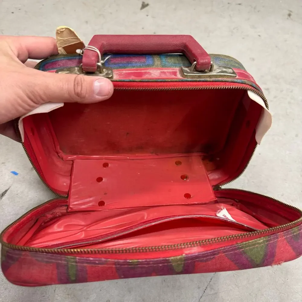 Vintage MOD? 1960/70's Mini Suitcase / Cosmetic Case Hippie Colorful Groovy